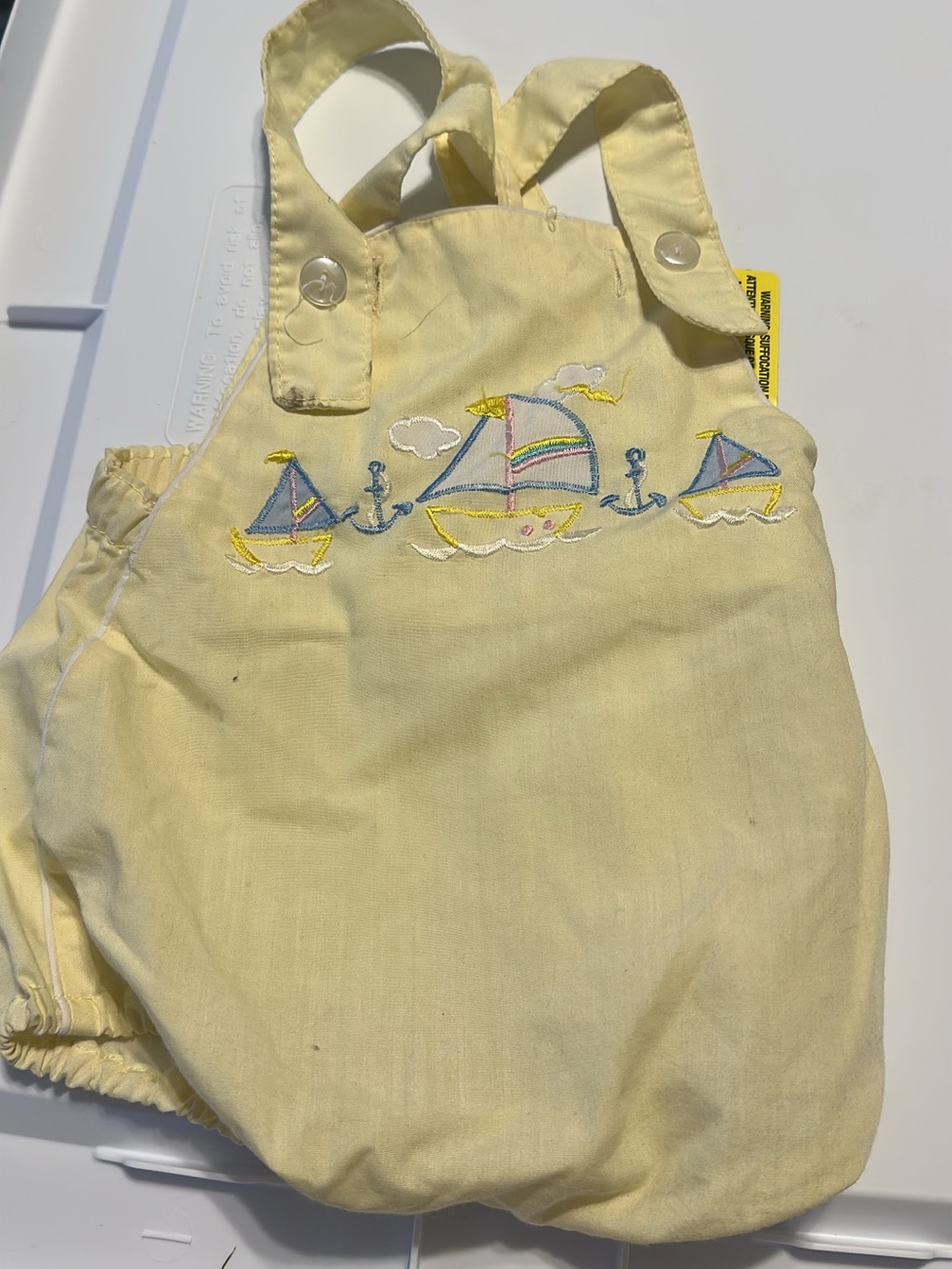 Baby Yellow Sailboat Embroidered Overalls - Kids Bottoms